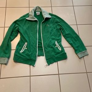 Lacoste sweatshirt green with green and white stripes on colors and sleeves